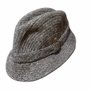 Vintage Herringbone Donegal Tweed Wool Bucket Hat with Original Feather Pin